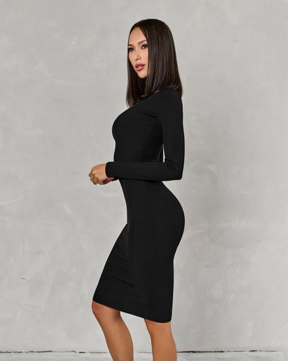 Polo Neck Dress Black Rib - Bona Fide