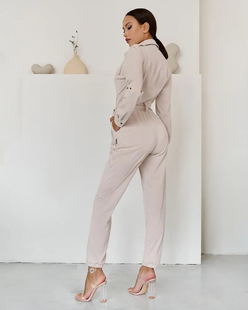 Safari Jumpsuit Ivory Velvet - Bona Fide