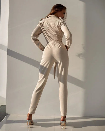 Safari Jumpsuit Ivory Velvet - Bona Fide