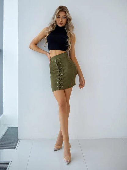 Skirt Athena Khaki Velvet - Bona Fide