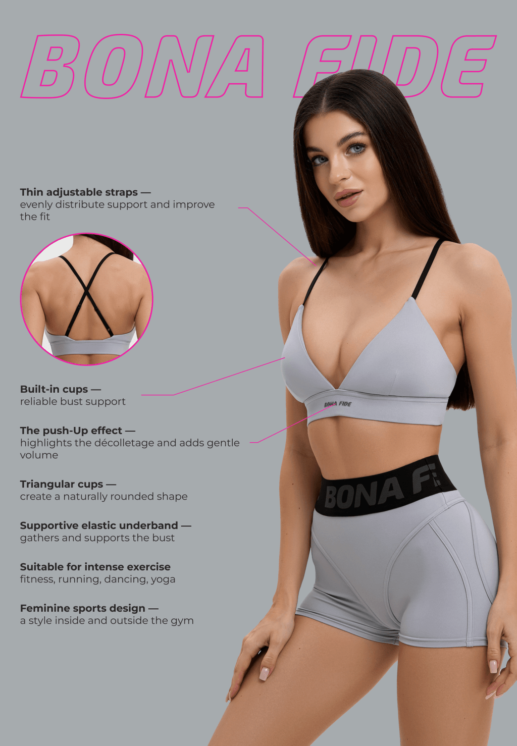 Sports Bra Charm Top Light Gray - Bona Fide